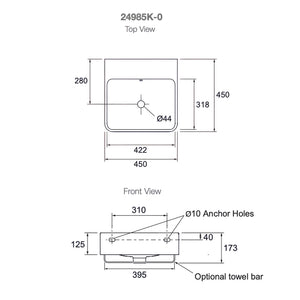 KOHLER FOREFRONT WALL HUNG BASIN WHITE 450MM