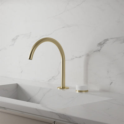 NERO SERENITY PROGRESSIVE BATH/KITCHEN MIXER ARC SPOUT WITH CARRARA HANDLE 260MM BRUSHED GOLD