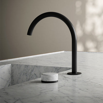 NERO SERENITY PROGRESSIVE BATH/KITCHEN MIXER ARC SPOUT WITH ARABESCATO CORCHIA HANDLE 260MM MATTE BLACK