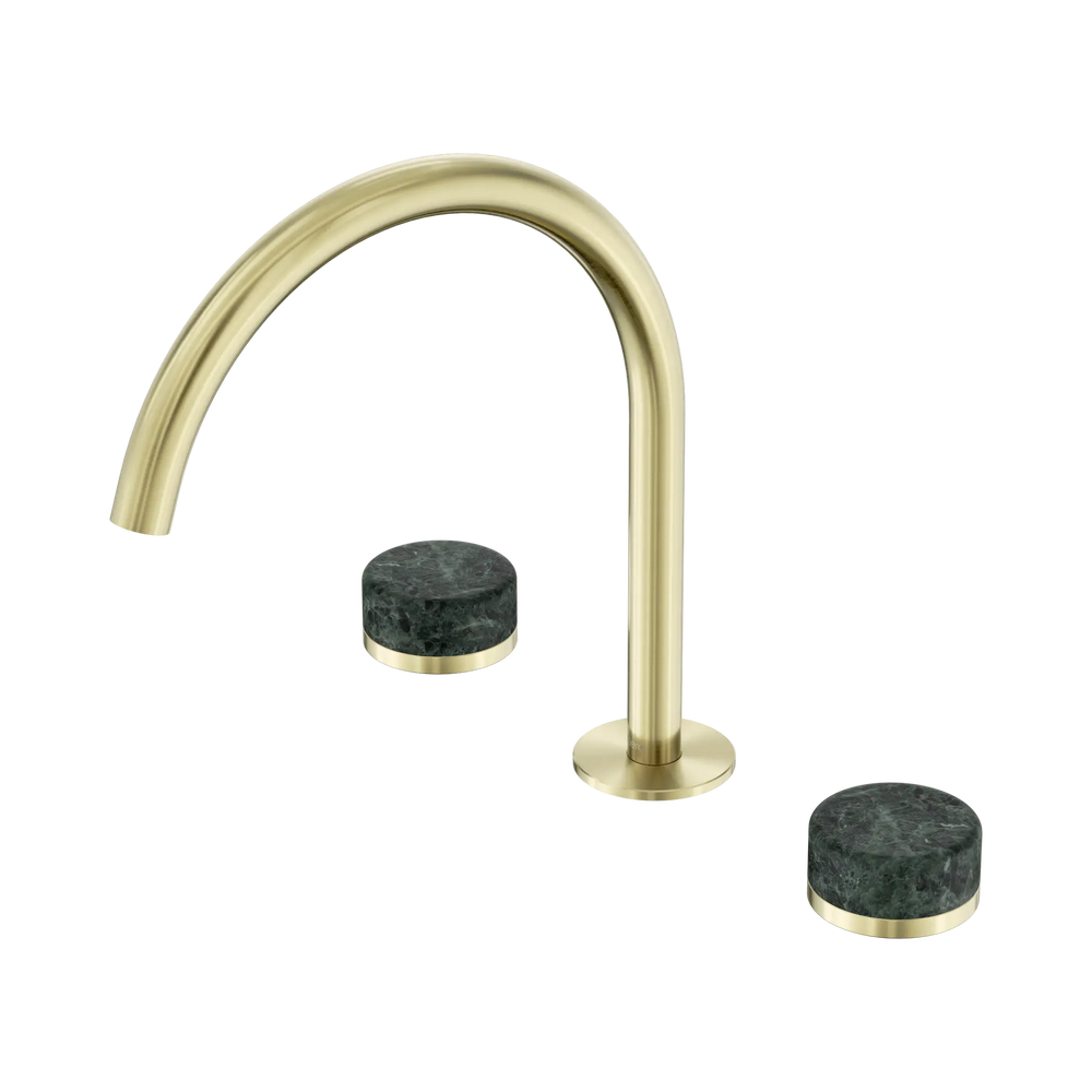 NERO SERENITY BATH/KITCHEN SET ARC SPOUT WITH VERDE ALPI HANDLE 260MM BRUSHED GOLD