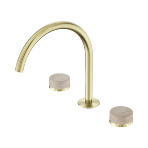 NERO SERENITY BATH/KITCHEN SET ARC SPOUT WITH ROME TRAVERTINE HANDLE BRUSHED GOLD