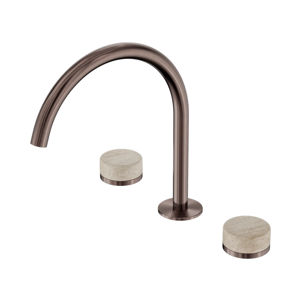 NERO SERENITY BATH/KITCHEN SET ARC SPOUT WITH ROME TRAVERTINE HANDLE BRUSHED BRONZE