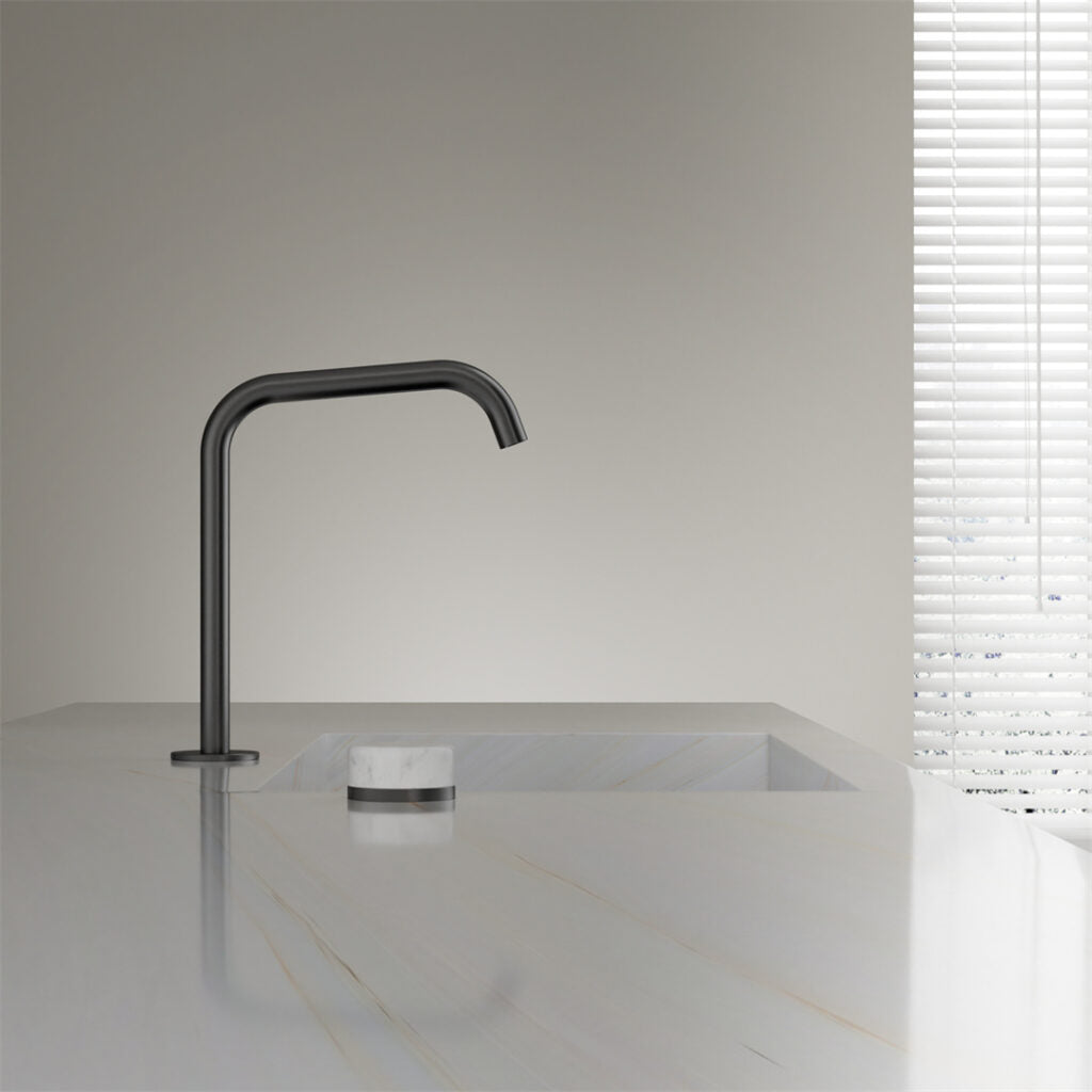 NERO SERENITY PROGRESSIVE BATH/KITCHEN MIXER ARC SPOUT WITH CARRARA HANDLE 270MM GUN METAL