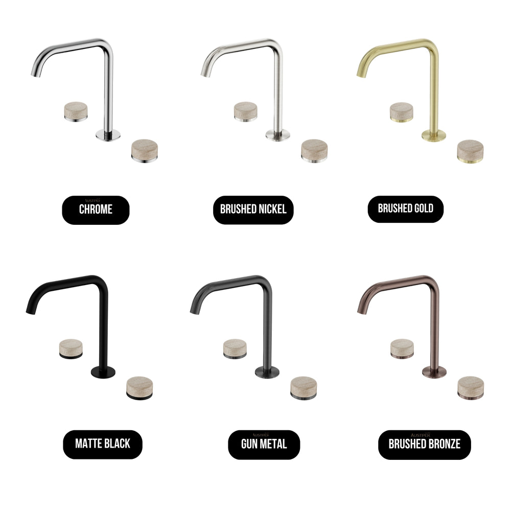 NERO SERENITY BATH/KITCHEN SET EDGE SPOUT WITH ROME TRAVERTINE HANDLE 270MM CHROME