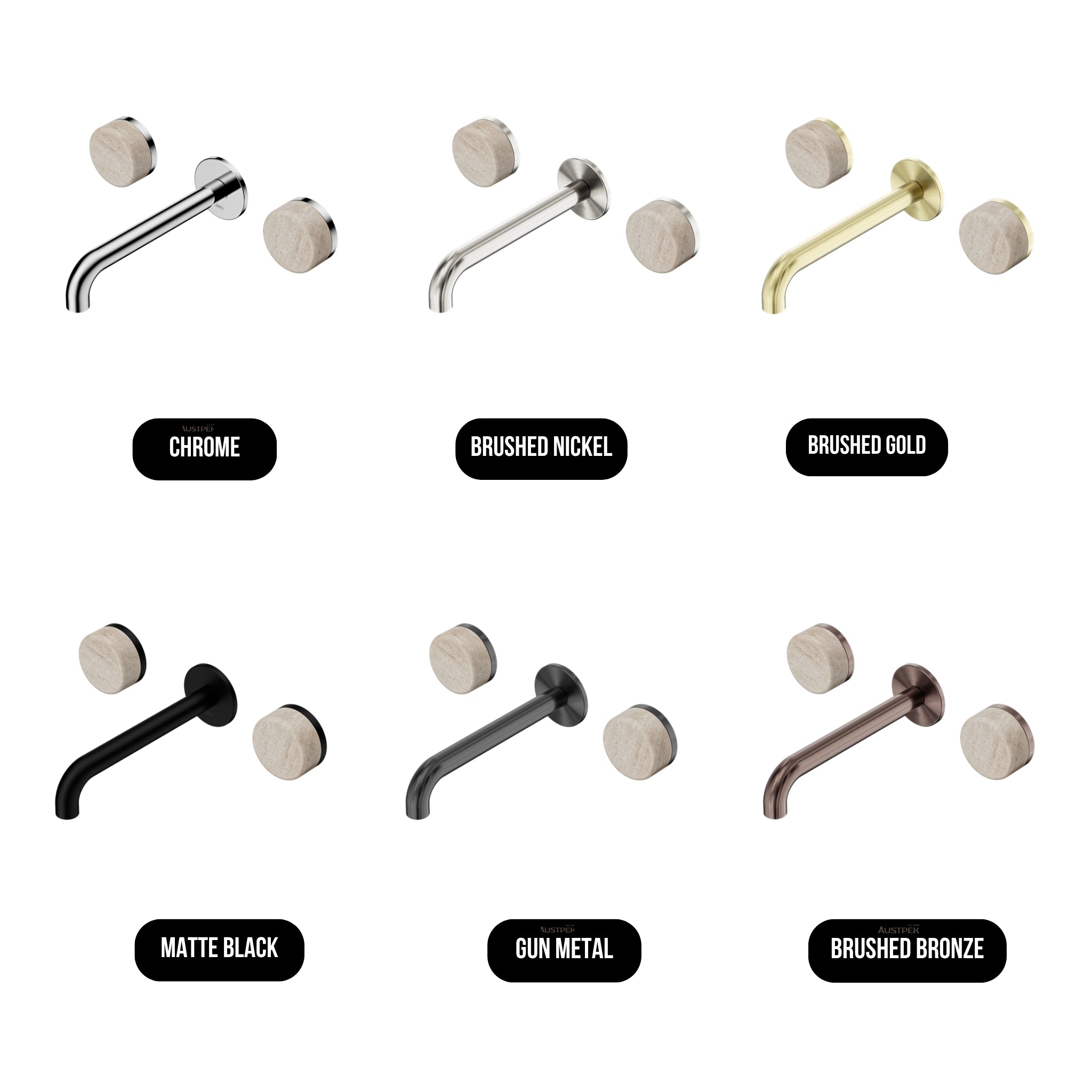 NERO SERENITY WALL BASIN SET SPOUT WITH ROME TRAVERTINE HANDLE BRUSHED NICKEL (AVAILABLE IN 160MM, 185MM AND 220MM)
