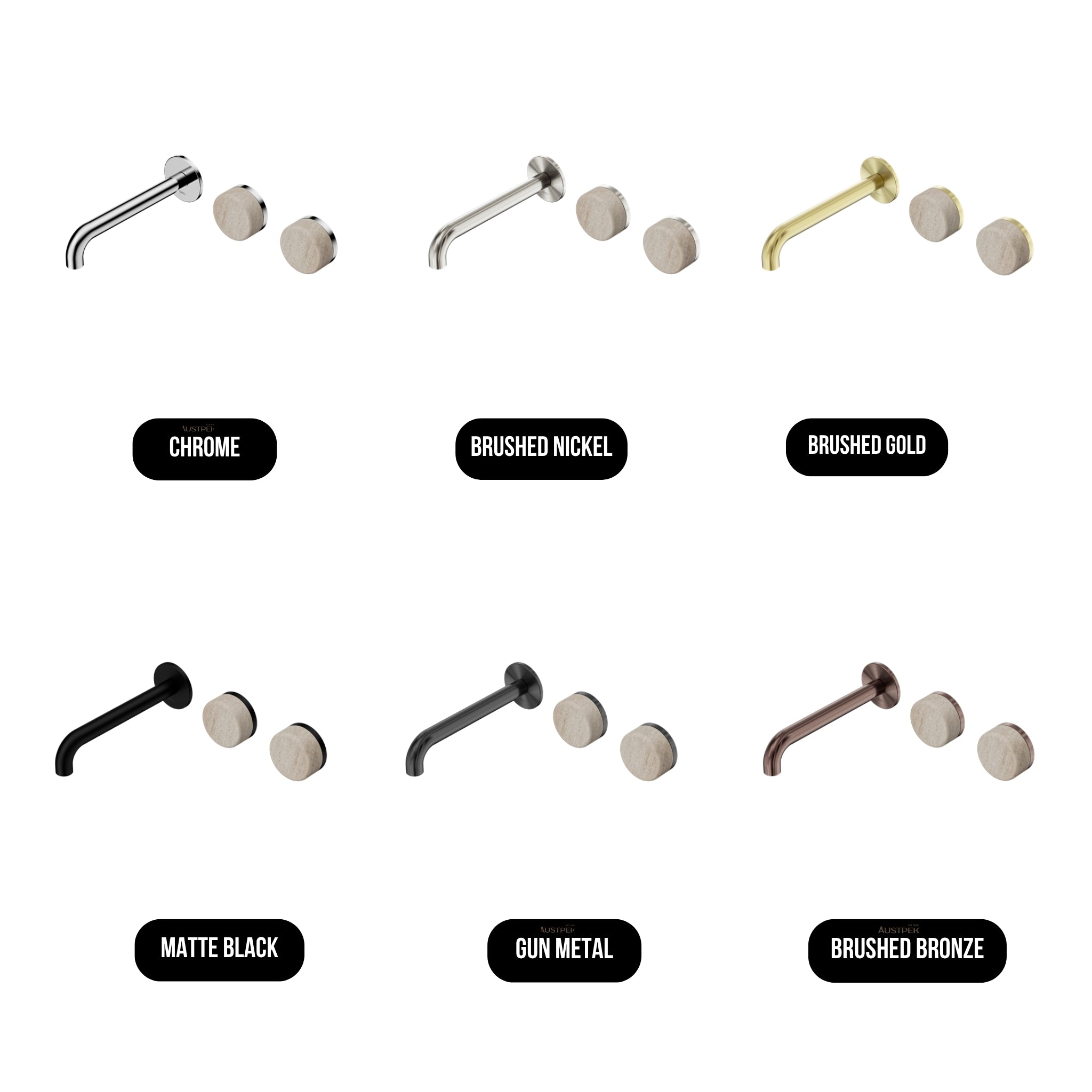 NERO SERENITY WALL BASIN SET OFFSET SPOUT WITH ROME TRAVERTINE HANDLE GUN METAL (AVAILABLE IN 160MM, 185MM AND 220MM)