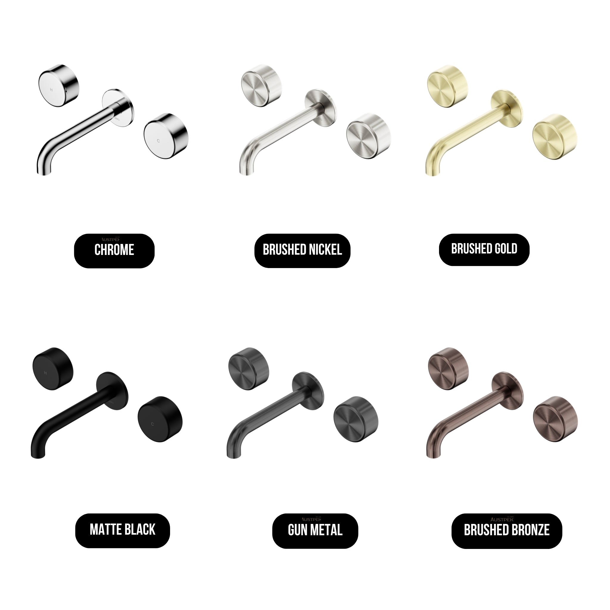 NERO SERENITY WALL BASIN SET SPOUT WITH MARQUINA BLACK HANDLE BRUSHED NICKEL (AVAILABLE IN 160MM, 185MM AND 220MM)