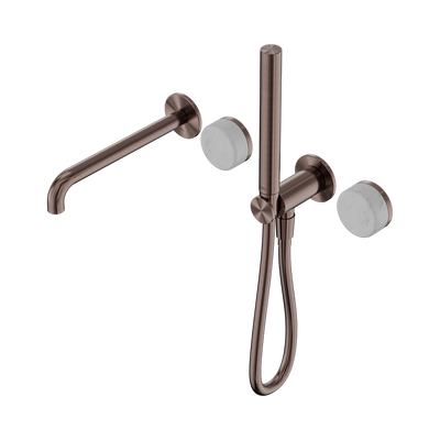 NERO SERENITY PROGRESSIVE SHOWER SYSTEM WITH SPOUT WITH CARRARA HANDLE AND SLIM SHOWER 220MM BRUSHED BRONZE