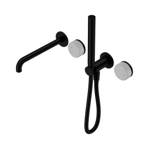 NERO SERENITY PROGRESSIVE SHOWER SYSTEM WITH SPOUT WITH CARRARA HANDLE AND SLIM SHOWER 220MM MATTE BLACK