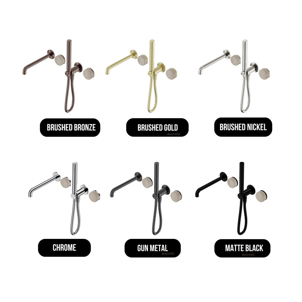 NERO SERENITY PROGRESSIVE SHOWER SYSTEM WITH SPOUT WITH ROME TRAVERTINE HANDLE AND SLIM SHOWER 220MM MATTE BLACK