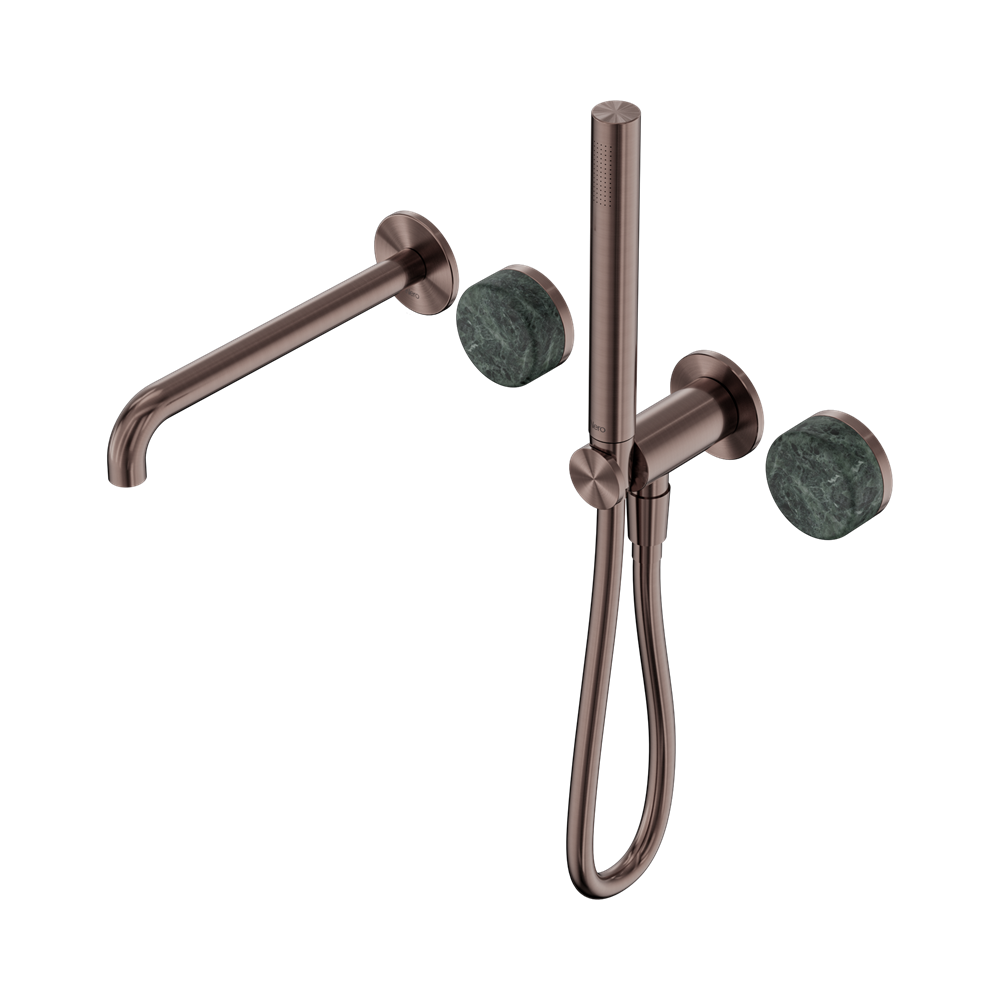 NERO SERENITY PROGRESSIVE SHOWER SYSTEM WITH SPOUT WITH VERDE ALPI HANDLE AND SLIM SHOWER BRUSHED BRONZE