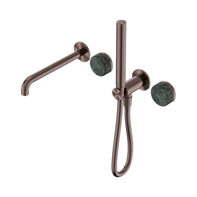 NERO SERENITY PROGRESSIVE SHOWER SYSTEM WITH SPOUT WITH VERDE ALPI HANDLE AND SLIM SHOWER 220MM BRUSHED BRONZE