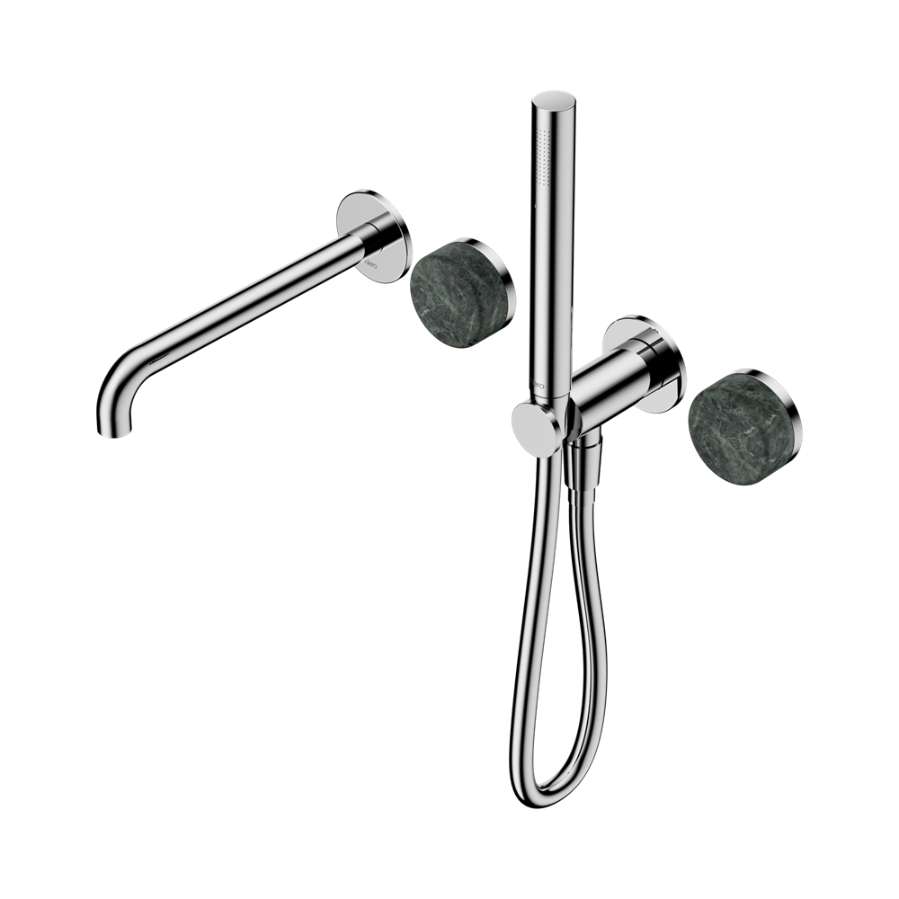 NERO SERENITY PROGRESSIVE SHOWER SYSTEM WITH SPOUT WITH VERDE ALPI HANDLE AND SLIM SHOWER CHROME