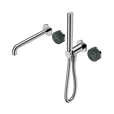 NERO SERENITY PROGRESSIVE SHOWER SYSTEM WITH SPOUT WITH VERDE ALPI HANDLE AND SLIM SHOWER 220MM CHROME