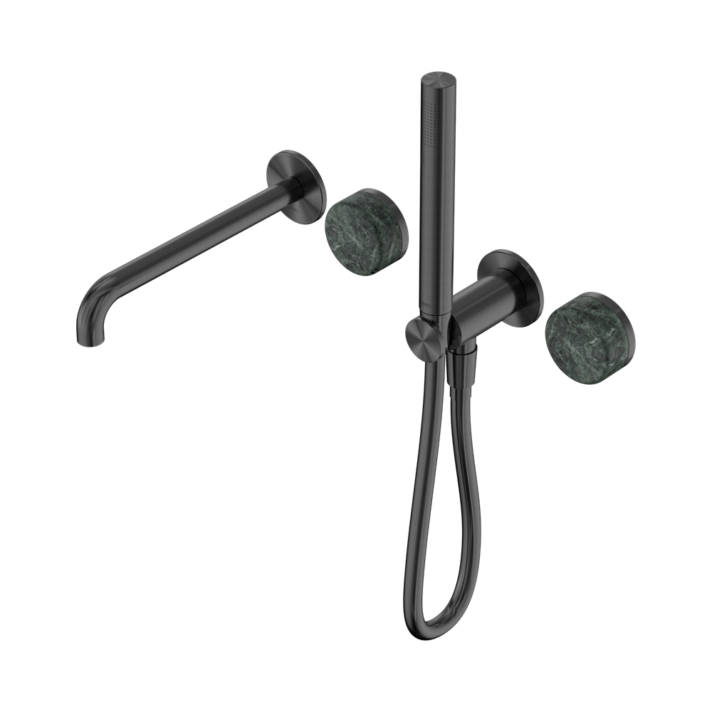 NERO SERENITY PROGRESSIVE SHOWER SYSTEM WITH SPOUT WITH VERDE ALPI HANDLE AND SLIM SHOWER GUN METAL