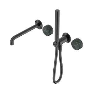 NERO SERENITY PROGRESSIVE SHOWER SYSTEM WITH SPOUT WITH VERDE ALPI HANDLE AND SLIM SHOWER 220MM GUN METAL