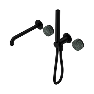 NERO SERENITY PROGRESSIVE SHOWER SYSTEM WITH SPOUT WITH VERDE ALPI HANDLE AND SLIM SHOWER 220MM MATTE BLACK