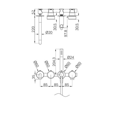 NERO SERENITY PROGRESSIVE SHOWER SYSTEM WITH SPOUT WITH ARABESCATO CORCHIA HANDLE AND SLIM SHOWER GUN METAL