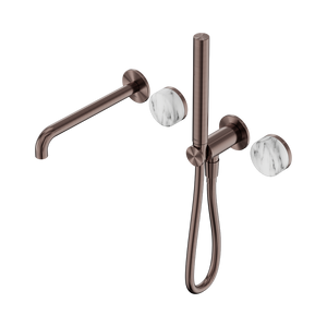 NERO SERENITY PROGRESSIVE SHOWER SYSTEM WITH SPOUT WITH ARABESCATO CORCHIA HANDLE AND SLIM SHOWER BRUSHED BRONZE