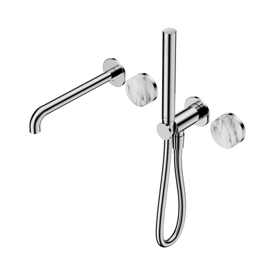 NERO SERENITY PROGRESSIVE SHOWER SYSTEM WITH SPOUT WITH ARABESCATO CORCHIA HANDLE AND SLIM SHOWER CHROME