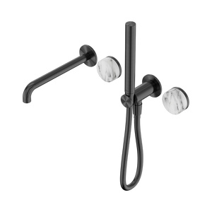 NERO SERENITY PROGRESSIVE SHOWER SYSTEM WITH SPOUT WITH ARABESCATO CORCHIA HANDLE AND SLIM SHOWER GUN METAL