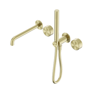 NERO SERENITY PROGRESSIVE SHOWER SYSTEM WITH SPOUT WITH METAL HANDLE AND SLIM SHOWER 220MM BRUSHED GOLD