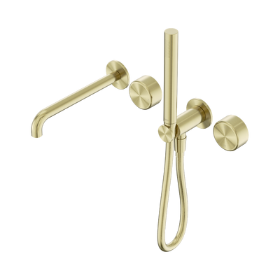 NERO SERENITY PROGRESSIVE SHOWER SYSTEM WITH SPOUT WITH METAL HANDLE AND SLIM SHOWER 220MM BRUSHED GOLD