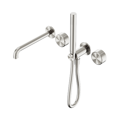 NERO SERENITY PROGRESSIVE SHOWER SYSTEM WITH SPOUT WITH METAL HANDLE AND SLIM SHOWER 220MM BRUSHED NICKEL