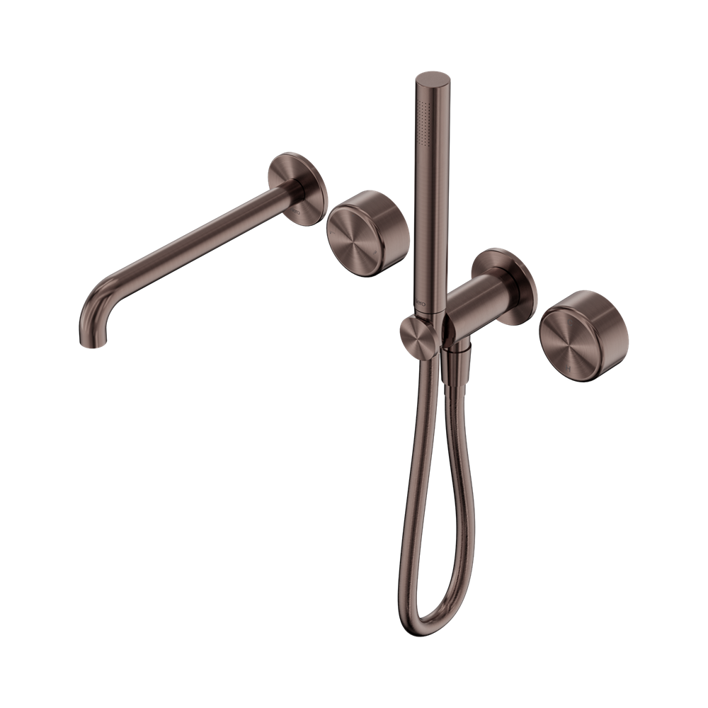 NERO SERENITY PROGRESSIVE SHOWER SYSTEM WITH SPOUT WITH METAL HANDLE AND SLIM SHOWER BRUSHED BRONZE
