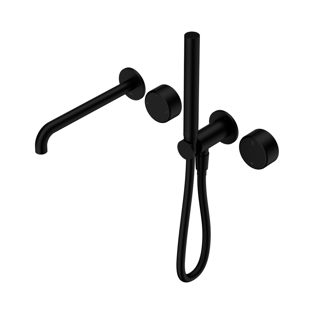 NERO SERENITY PROGRESSIVE SHOWER SYSTEM WITH SPOUT WITH METAL HANDLE AND SLIM SHOWER MATTE BLACK