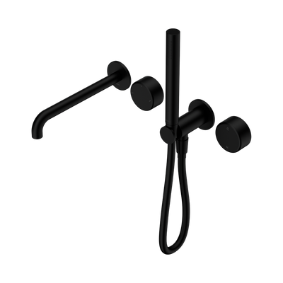 NERO SERENITY PROGRESSIVE SHOWER SYSTEM WITH SPOUT WITH METAL HANDLE AND SLIM SHOWER 220MM MATTE BLACK