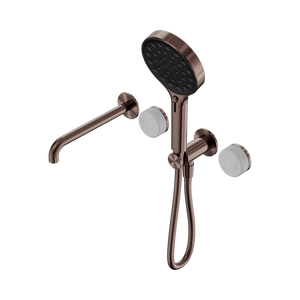 NERO SERENITY PROGRESSIVE SHOWER SYSTEM WITH SPOUT WITH CARRARA HANDLE AND SERENITY HAND SHOWER BRUSHED BRONZE