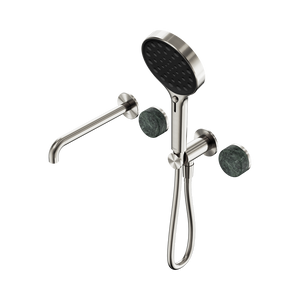 NERO SERENITY PROGRESSIVE SHOWER SYSTEM WITH SPOUT WITH VERDE ALPI HANDLE AND SERENITY HAND SHOWER BRUSHED NICKEL
