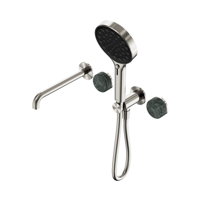 NERO SERENITY PROGRESSIVE SHOWER SYSTEM WITH SPOUT WITH VERDE ALPI HANDLE AND SERENITY HAND SHOWER BRUSHED NICKEL