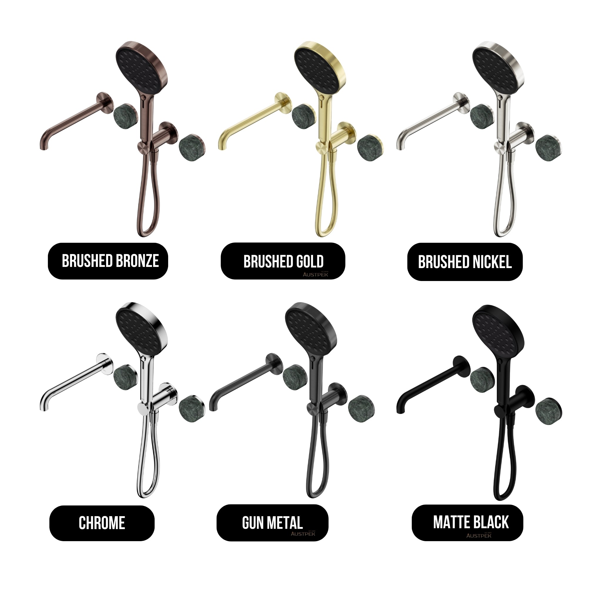 NERO SERENITY PROGRESSIVE SHOWER SYSTEM WITH SPOUT WITH VERDE ALPI HANDLE AND SERENITY HAND SHOWER GUN METAL