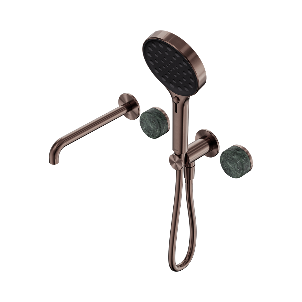 NERO SERENITY PROGRESSIVE SHOWER SYSTEM WITH SPOUT WITH VERDE ALPI HANDLE AND SERENITY HAND SHOWER BRUSHED BRONZE
