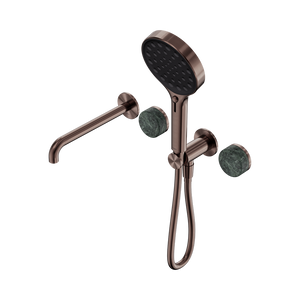 NERO SERENITY PROGRESSIVE SHOWER SYSTEM WITH SPOUT WITH VERDE ALPI HANDLE AND SERENITY HAND SHOWER BRUSHED BRONZE