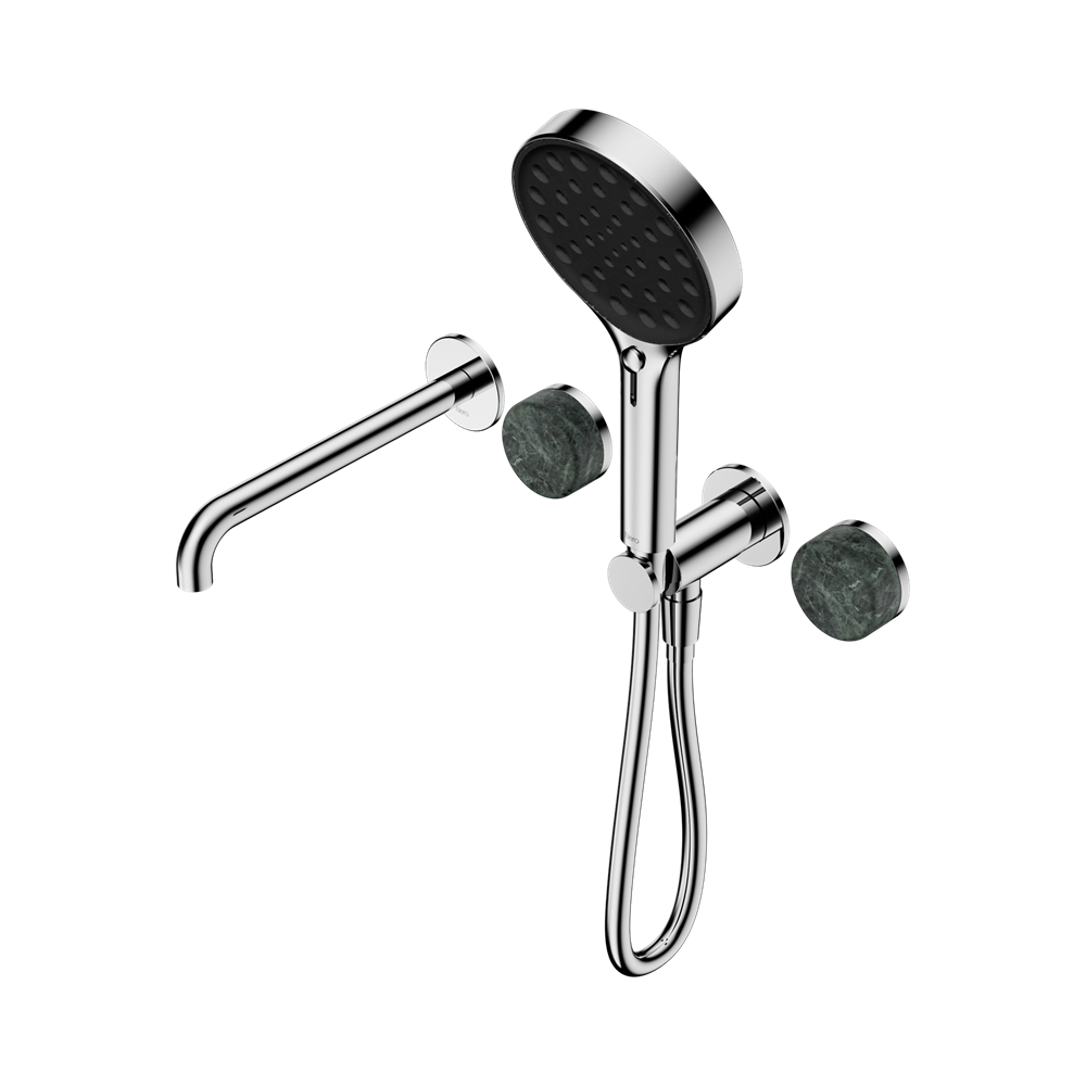 NERO SERENITY PROGRESSIVE SHOWER SYSTEM WITH SPOUT WITH VERDE ALPI HANDLE AND SERENITY HAND SHOWER CHROME