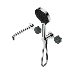 NERO SERENITY PROGRESSIVE SHOWER SYSTEM WITH SPOUT WITH VERDE ALPI HANDLE AND SERENITY HAND SHOWER CHROME