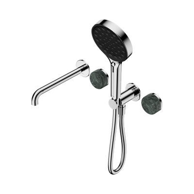 NERO SERENITY PROGRESSIVE SHOWER SYSTEM WITH SPOUT WITH VERDE ALPI HANDLE AND SERENITY HAND SHOWER CHROME