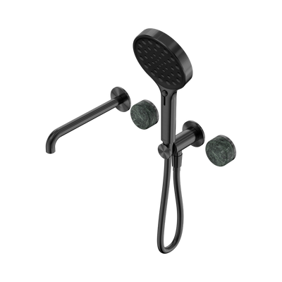 NERO SERENITY PROGRESSIVE SHOWER SYSTEM WITH SPOUT WITH VERDE ALPI HANDLE AND SERENITY HAND SHOWER GUN METAL