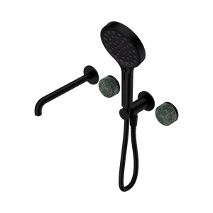 NERO SERENITY PROGRESSIVE SHOWER SYSTEM WITH SPOUT WITH VERDE ALPI HANDLE AND SERENITY HAND SHOWER MATTE BLACK