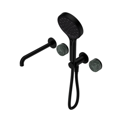 NERO SERENITY PROGRESSIVE SHOWER SYSTEM WITH SPOUT WITH VERDE ALPI HANDLE AND SERENITY HAND SHOWER MATTE BLACK