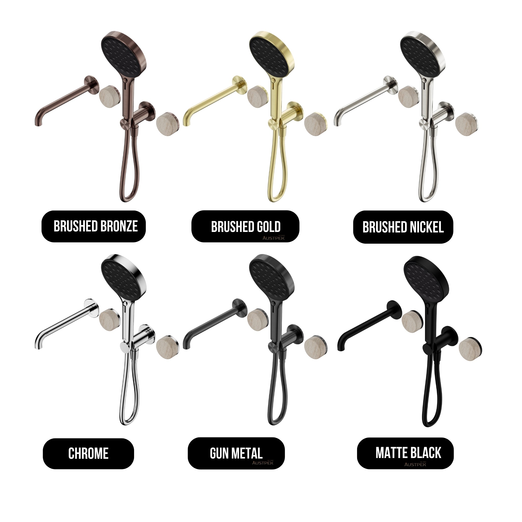 NERO SERENITY PROGRESSIVE SHOWER SYSTEM WITH SPOUT WITH ROME TRAVERTINE HANDLE AND SERENITY HAND SHOWER GUN METAL