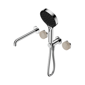 NERO SERENITY PROGRESSIVE SHOWER SYSTEM WITH SPOUT WITH ROME TRAVERTINE HANDLE AND SERENITY HAND SHOWER CHROME