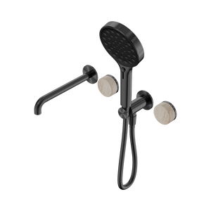 NERO SERENITY PROGRESSIVE SHOWER SYSTEM WITH SPOUT WITH ROME TRAVERTINE HANDLE AND SERENITY HAND SHOWER GUN METAL