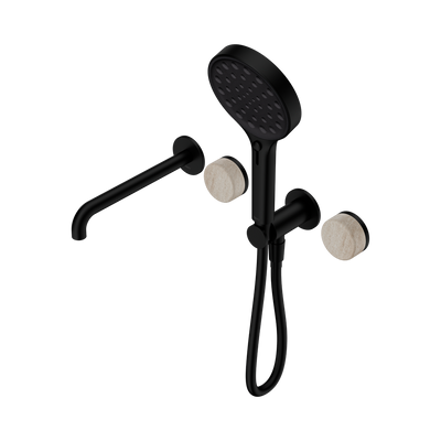 NERO SERENITY PROGRESSIVE SHOWER SYSTEM WITH SPOUT WITH ROME TRAVERTINE HANDLE AND SERENITY HAND SHOWER MATTE BLACK