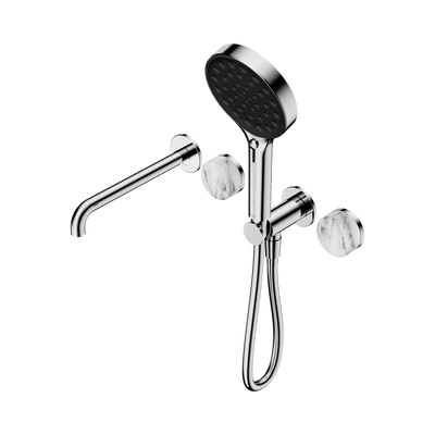 NERO SERENITY PROGRESSIVE SHOWER SYSTEM WITH SPOUT WITH ARABESCATO CORCHIA HANDLE AND SERENITY HAND SHOWER CHROME
