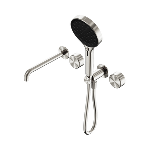 NERO SERENITY PROGRESSIVE SHOWER SYSTEM WITH SPOUT WITH METAL HANDLE AND SERENITY HAND SHOWER BRUSHED NICKEL