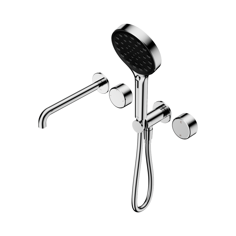NERO SERENITY PROGRESSIVE SHOWER SYSTEM WITH SPOUT WITH METAL HANDLE AND SERENITY HAND SHOWER CHROME